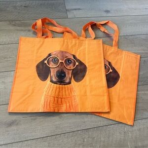 Homegoods TJMaxx Marshalls Viral Orange Dachshund Print Tote Bags Set of 2 NWOT